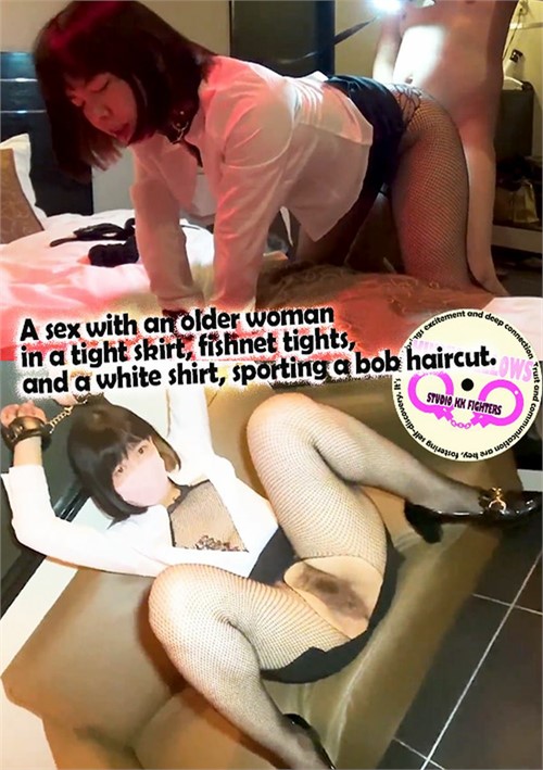 [18+] A A Sex With An Older Woman In A Tight Skirt, Fishnet Tightsnd A White Shirt, Sporting A Bob Haircut